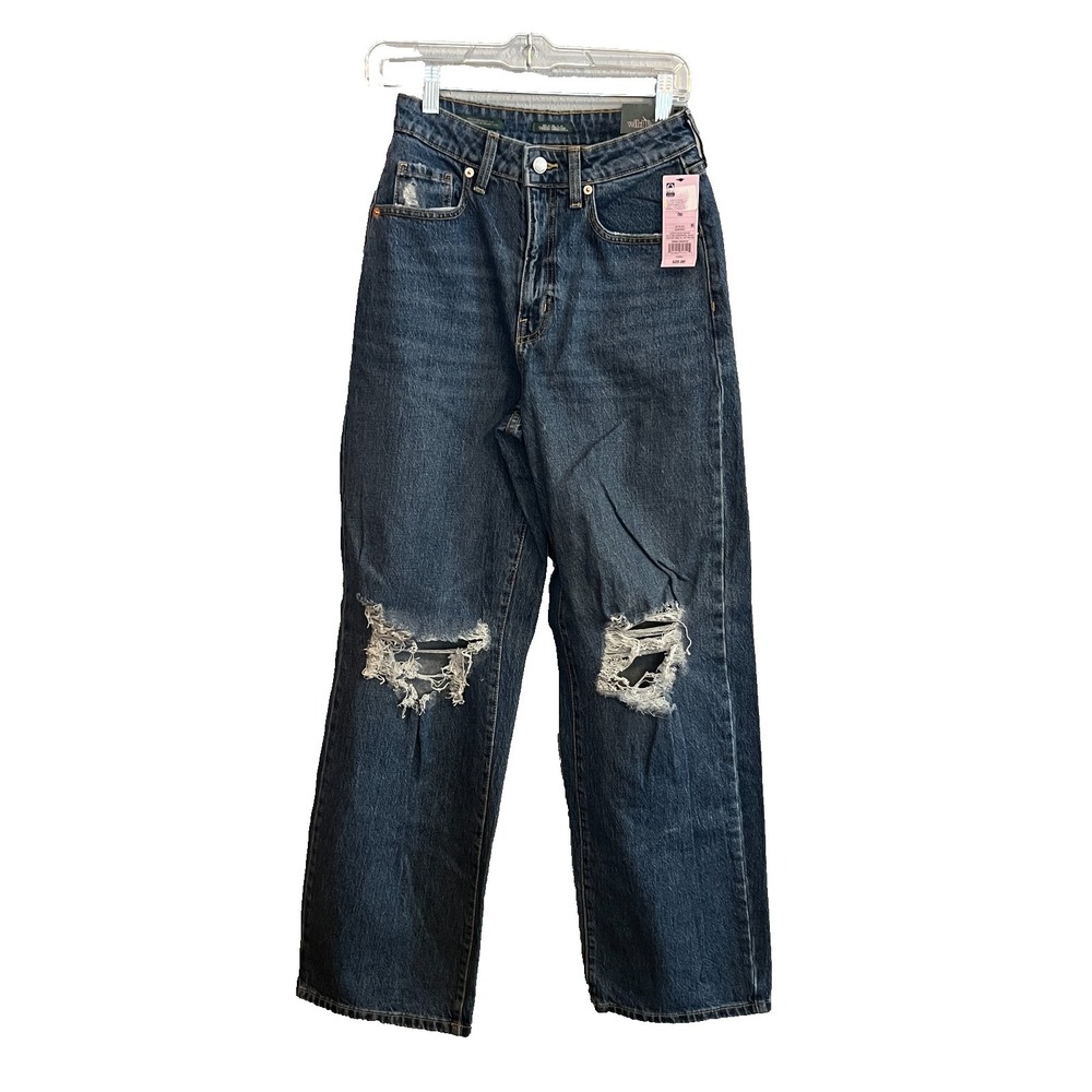 Wild‎ Fable Highest Rise Baggy Jeans Medium Blue Ripped Size 00 Waist 24 NEW
